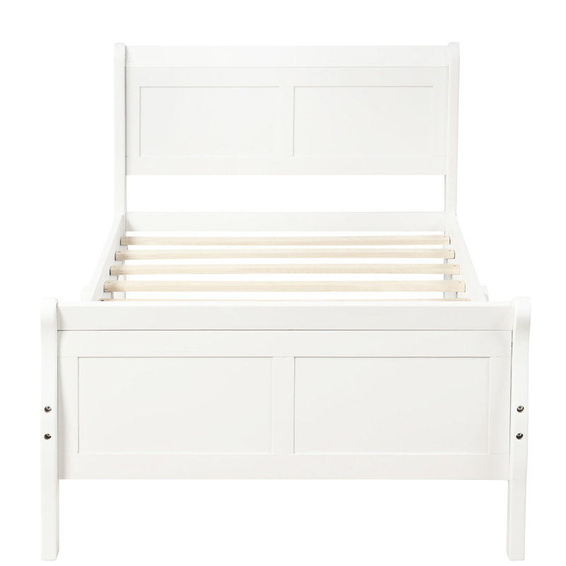 Structure de lit simple blanc - fabriquée en bois massif et tête de lit / plateforme avec support