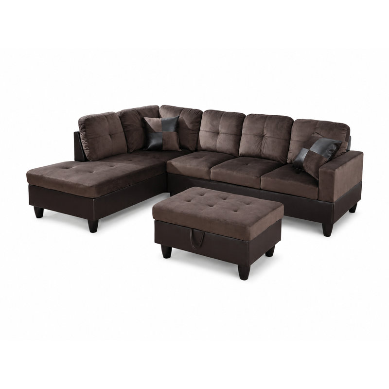 Boneless Sectional Couch Set For Living Room, 103 Inch Sectional Sofa Set With Storage Ottoman,l Shaped Modular Sofa For Living Room/apartmrnt/lounge/office(dark Brown,Chaise)