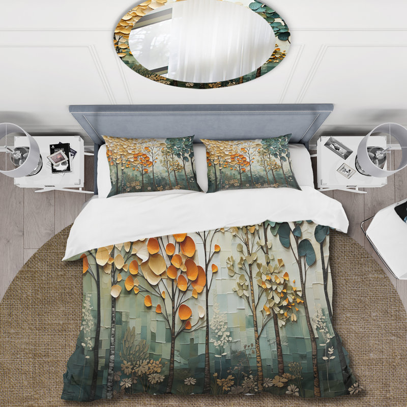 Ensemble de housse de couette Orange Green Trees, Housse de couette très grand et 2 très grandes t