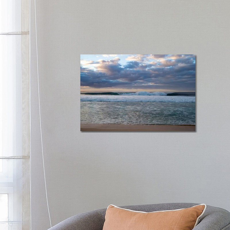 Scenic View of Surf on Beach Against Cloudy Sky, Hawaii, USA I 1 Piece Wrapped Canvas Wall Art