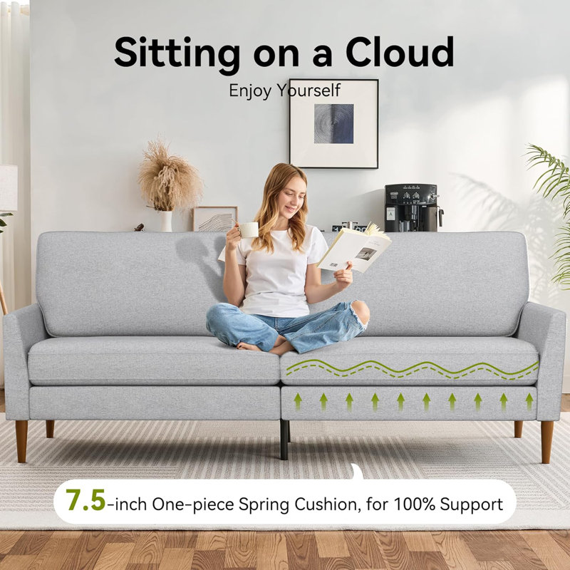 Upholstered Standard Loveseat, Gray Linen, 35.6" H x 88" W x 26.4" D