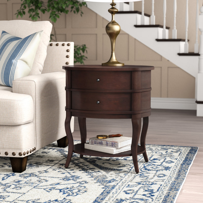 Paulsboro Traditional Solid Wood 2-Drawer End Table, Plantation Cherry