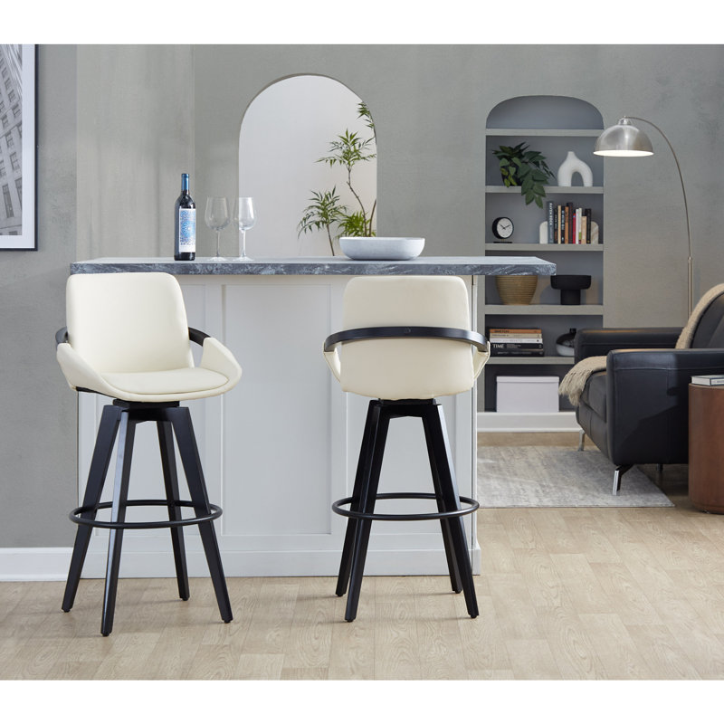 Tabouret de bar à hauteur fixe avec pivot, Noir, Blanc