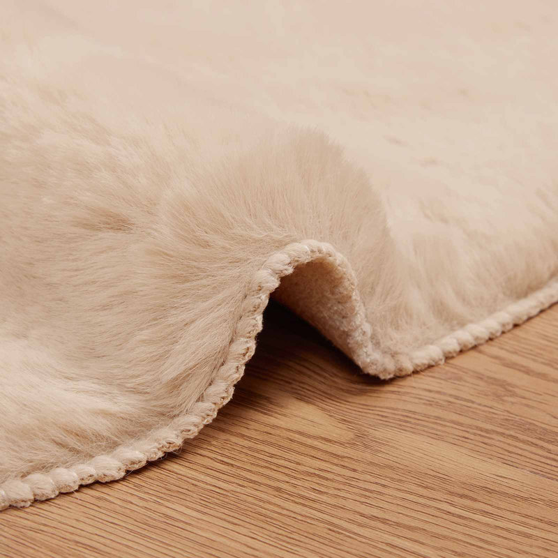  Faux Rabbit Fur Rug Olite Polyester, Taupe, Round 120 cm