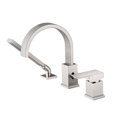 Brushed Nickel Waterfall Tub Faucet With , 3 Deck Mounted Roman Filler, Hand Shower & 59" Hose, Stable Ceramic Cartridge Bathtub Long Lasting