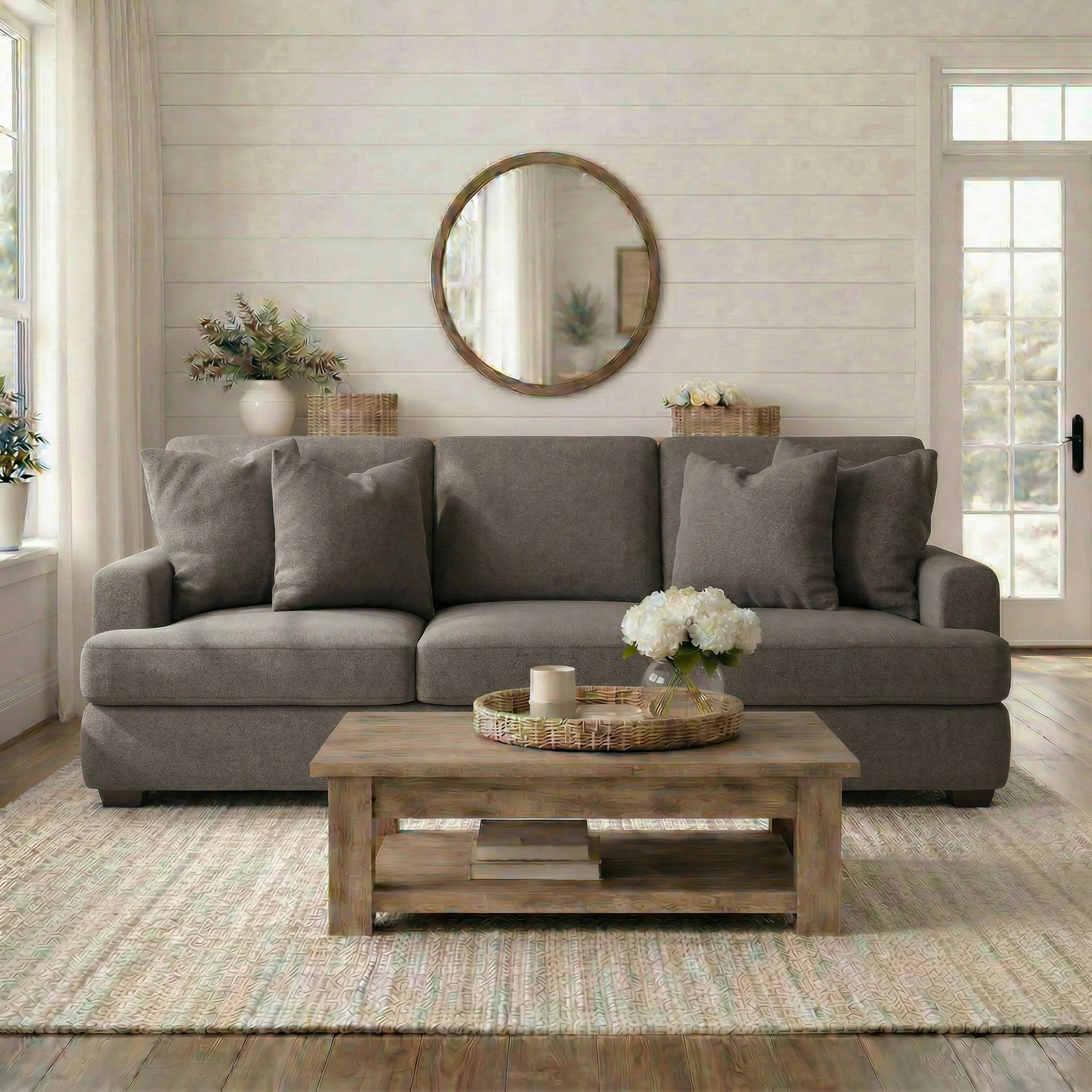 Emilio 90'' Upholstered Sofa, Sustain® Dursky Charcoal