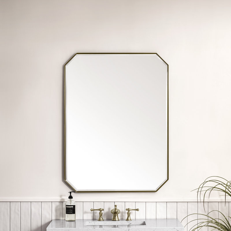 Rohe Flat Metal Beveled Wall Mirror, 40" x 30", Champagne Brass