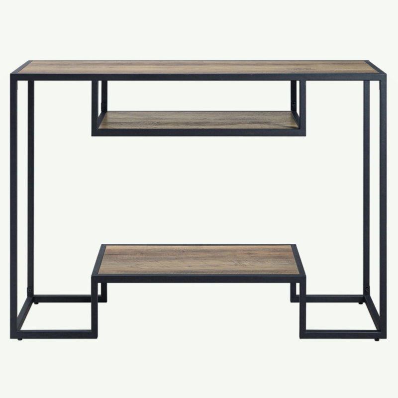 Console en chêne rustique et noir avec 2 tablettes