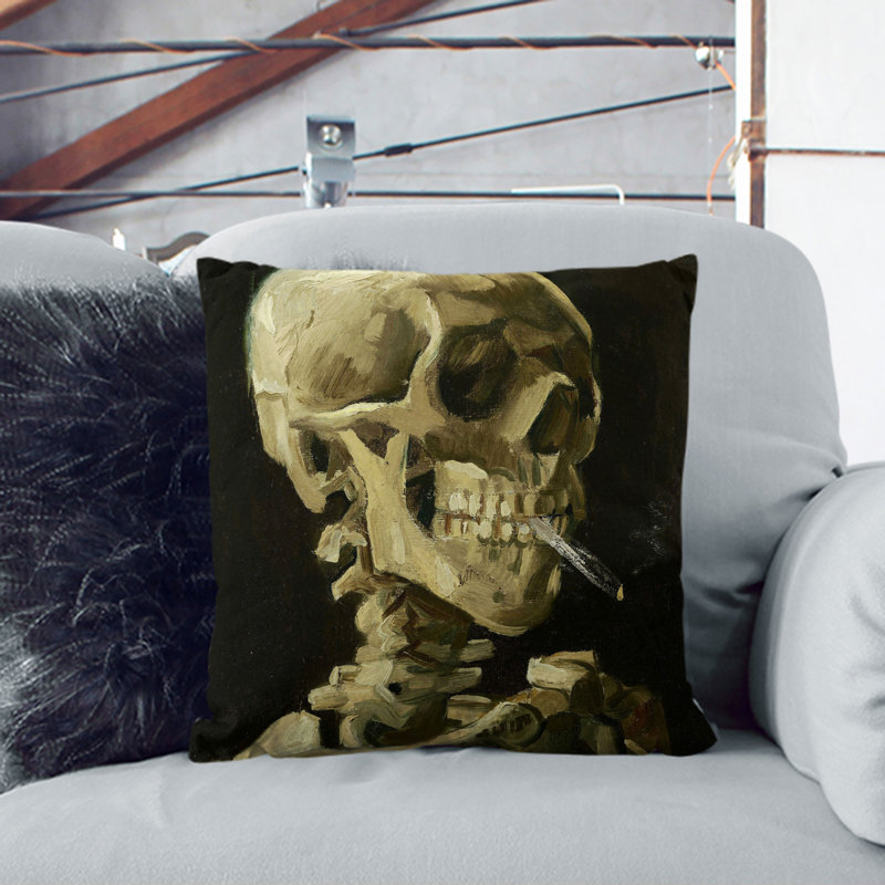 Cigarette with Skull Scatter Cushion, 40cm H x 40cm W x 15cm D, White