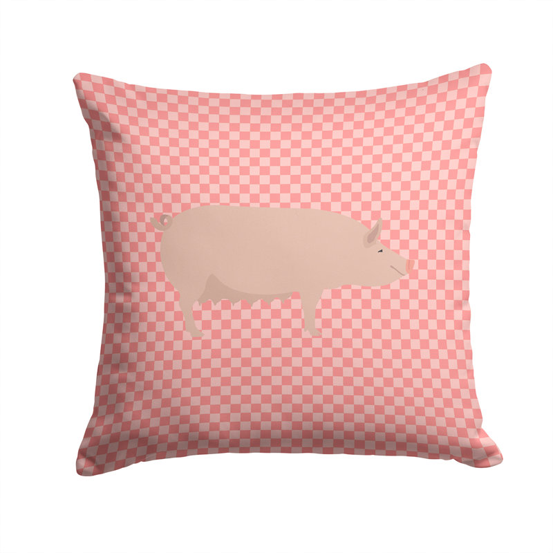 Coussin décoratif d’extérieur à damier de porc english large, Rose, 14 po x 14 po