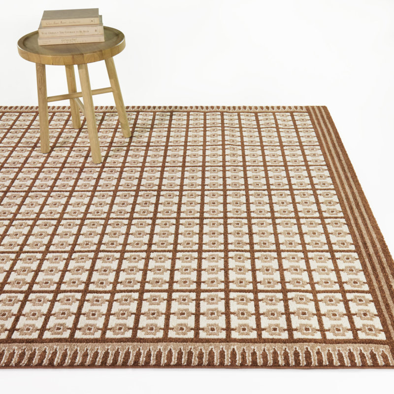 Tapis Pompeo Rust Boho à carreaux, 7 pi 10 po x 10 pi