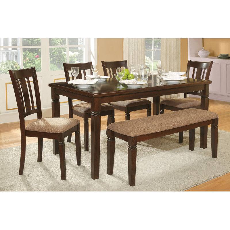5Pc Transitional Style Dining Furniture Set Table And 4X Side Chairs Fabric Upholstered Seat Espresso Finish Wood