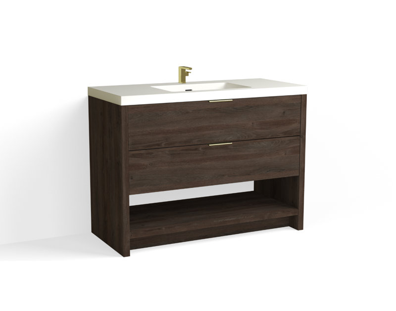 Vue 48" W Freestanding Single Bathroom Vanity, Matte White/Single, Biondo, Satin Brass