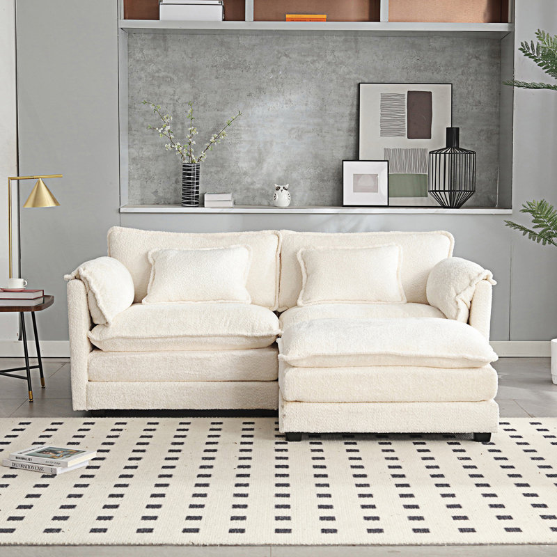 76.77" Chenille Loveseat With Ottoman, Beige Chenille