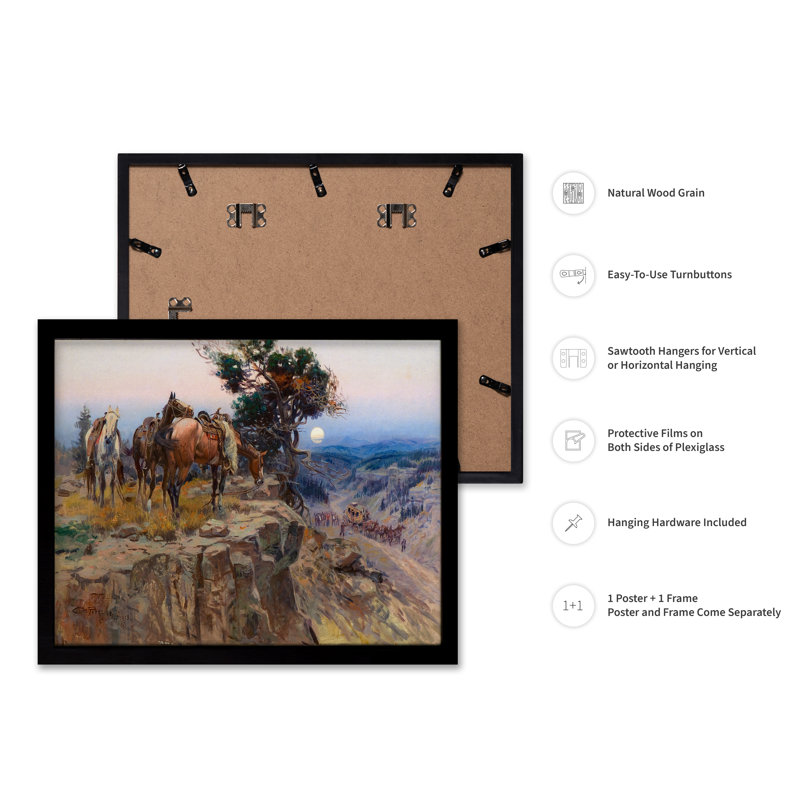 Charles Marion Russell - Innocent Allies, The Holdup, 18"H x 24"W, Poster, Black Framed