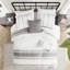 Housse de couette 100 % coton tissé, grand lit/queen, fond blanc à rayures grises, coussins décoratifs, 2 taies d'oreiller