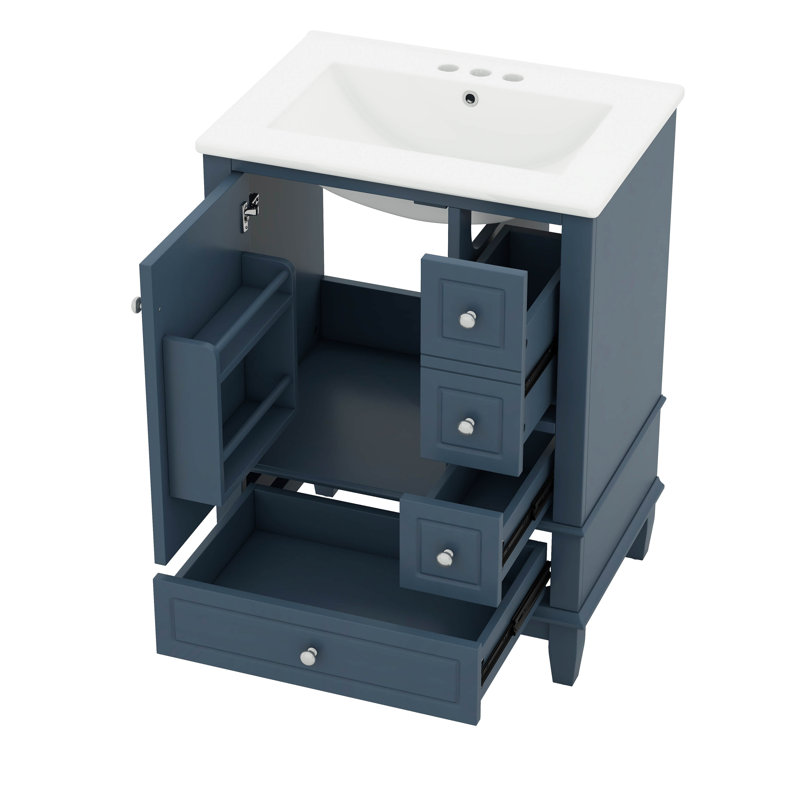 Ensemble de meuble-lavabo avec lavabo en céramique 24 po, tablette, trois tiroirs 24 po, Bleu gris