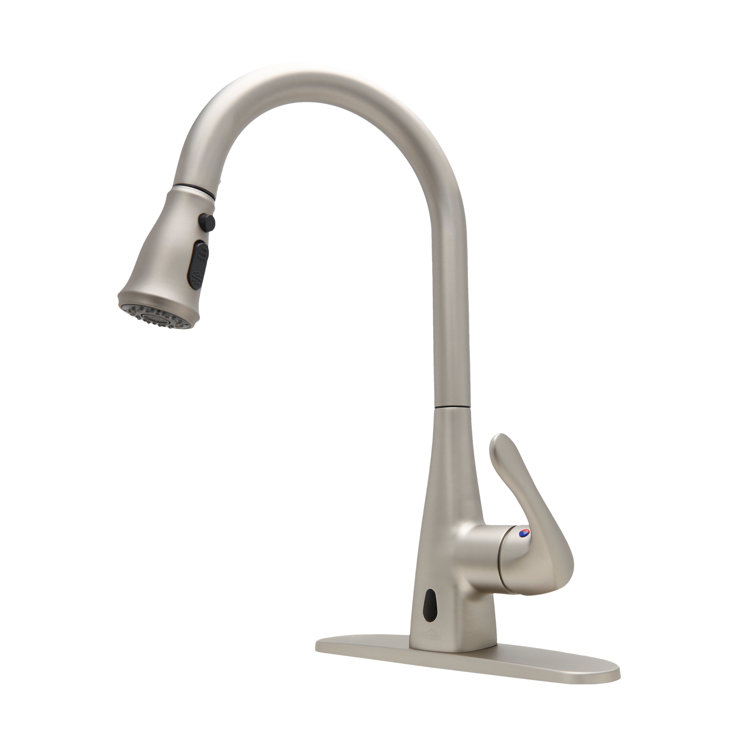 JS Pull-down Sensor and Infrared Sensor Touchless Kitchen Faucet with Deck Plate  2 Spray Modes
