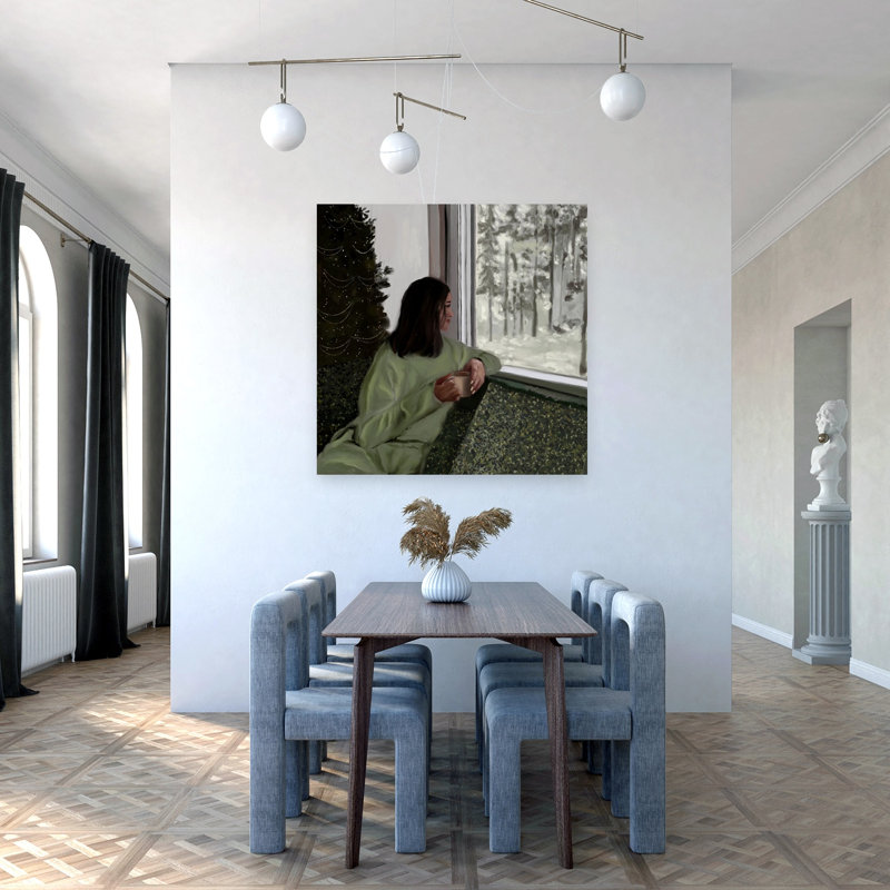 Cozy Winter Window Peaceful Serene Abstract Christmas Tree Forest Winter, reproduction d'art murale, 48" H x 48" W