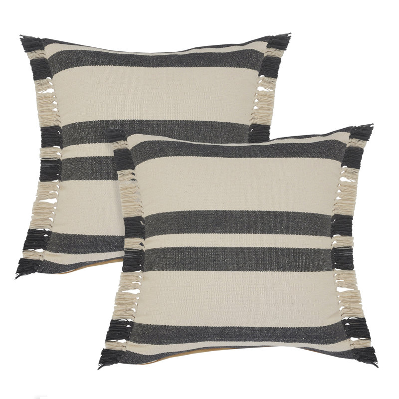 Ensemble de 2 coussins décoratifs en coton à franges Coastal, H 20 po x l 20 po, Carrée