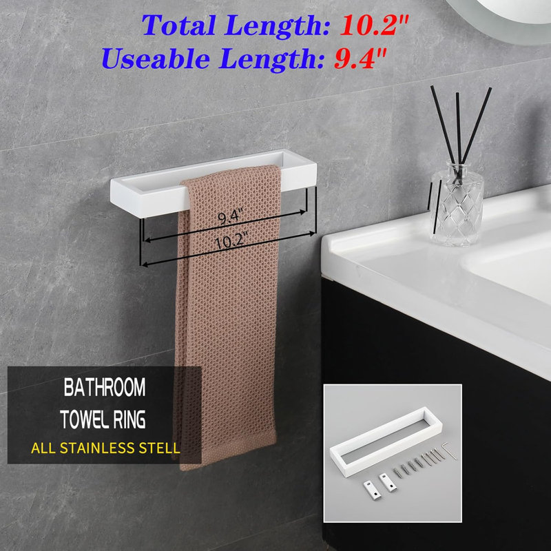 Porte-serviettes moderne en acier inoxydable avec porte-serviettes mural pour décor contemporain, Naturel