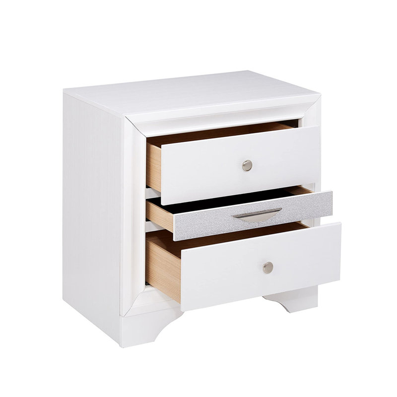 Table de chevet moderne pour chambre blanche - Compartiment à bijoux doublé de feutre et glissières de tiroir pratiques en métal