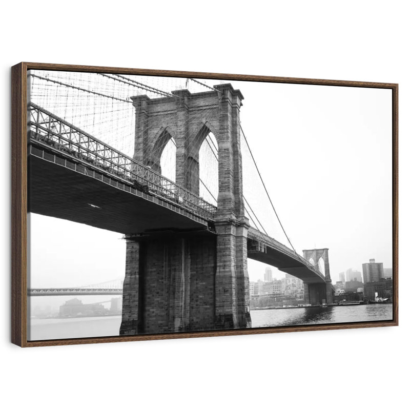 Pont monochromatique de Brooklyn, 13 po x 9 po, Cadre flottant en noyer