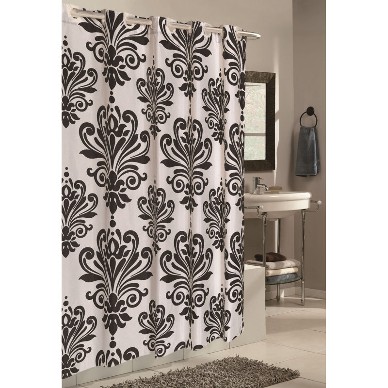 Rideau de douche simple Estey, Noir sur Blanc