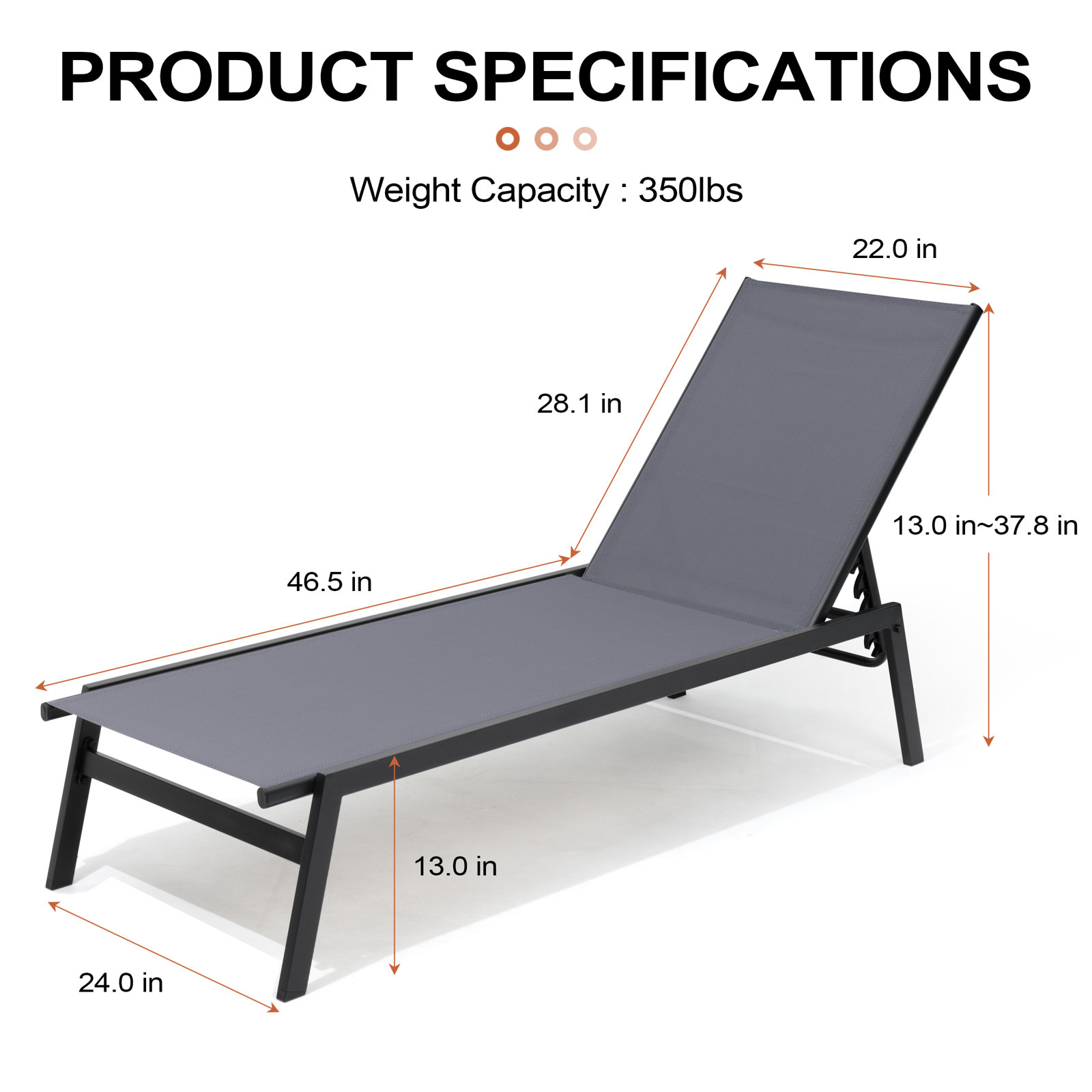 Wellsworth 24" Patio Chaise Lounge Set, Dark Gray/Black