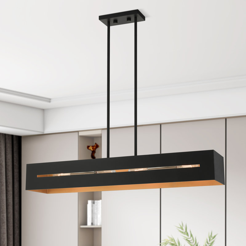 Luminaire suspendu linéaire à 4 lumières pour îlot de cuisine Soma, Noir texturé
