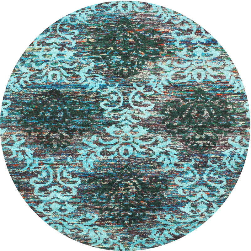 Tapis bleu/noir contemporain, Rond 6 pi