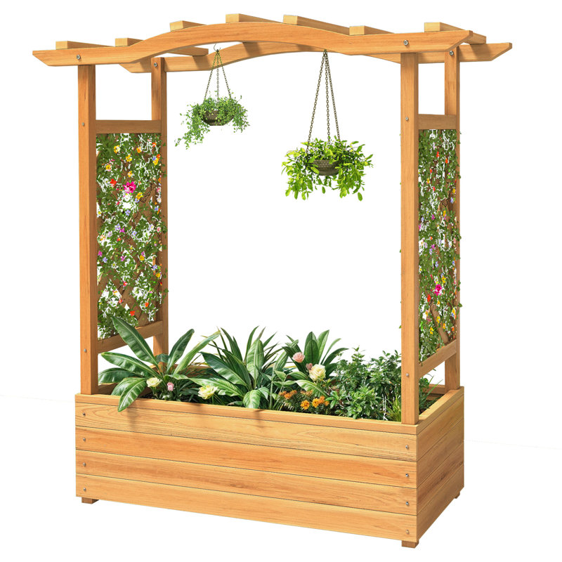 Lit de jardin surélevé avec treillis et toit suspendu Arlmont & Co., Jaune