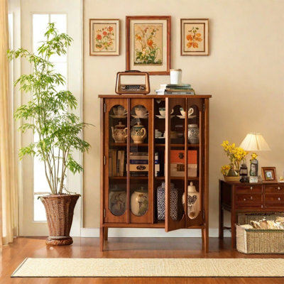 Arched Display Cabinet with Cane Panels