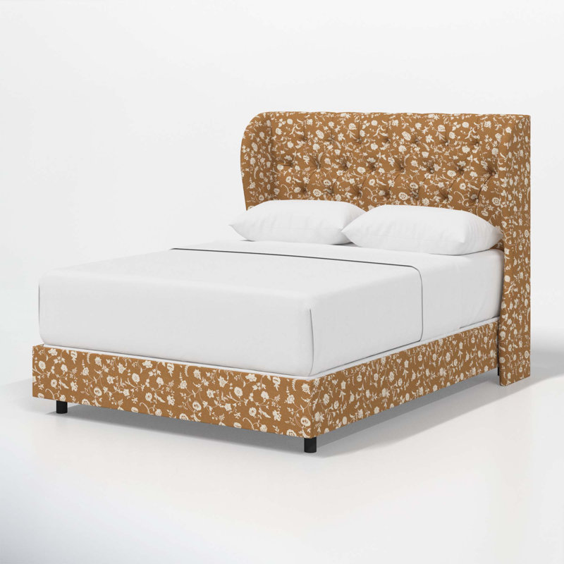 Tomey Upholstered Wingback Bed, Full, Robina Floral Ochre