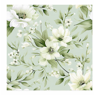 Floral Sage Green Flowers I Cottage Unframed Art Print