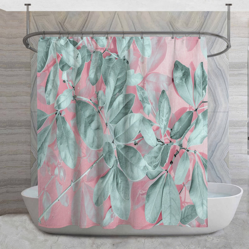 Rideau de douche Pastel Leaves - Nature Bathroom Decor Cottage, H 73 po x l 70 po
