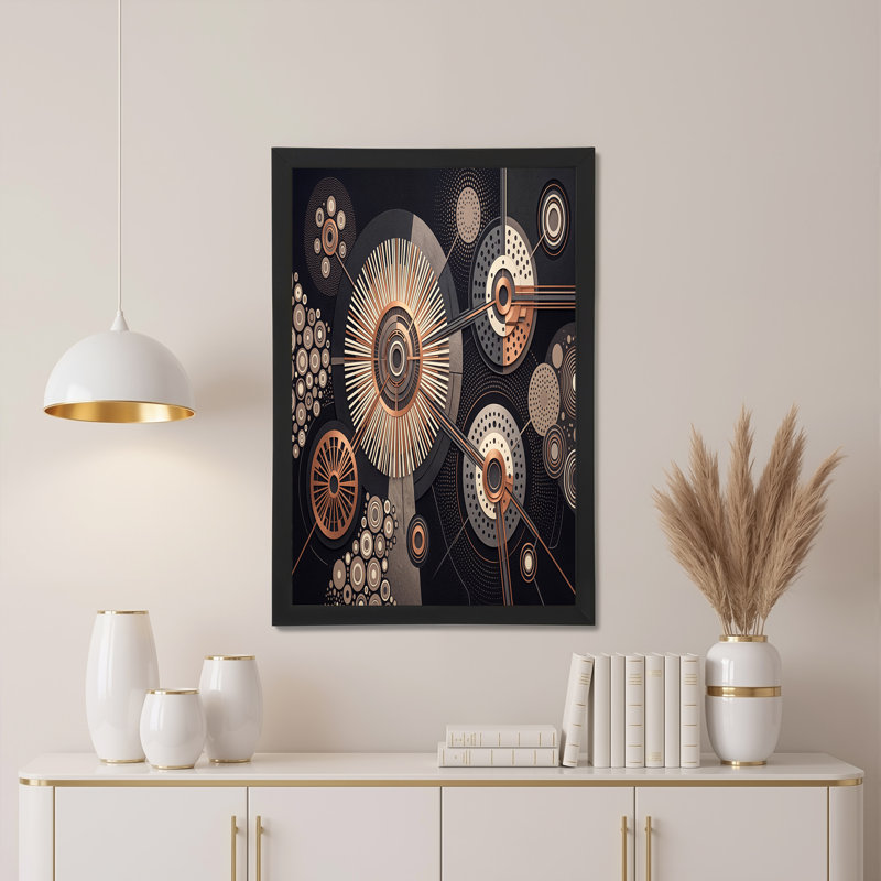 Art mural sur toile géométrique avec cercles géométriques et bronze, H 24 po x l 36 po