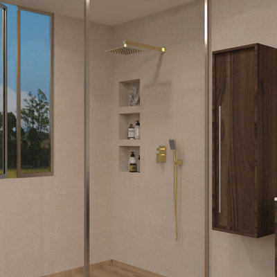 DAX Roma Square Shower System, Brush Gold