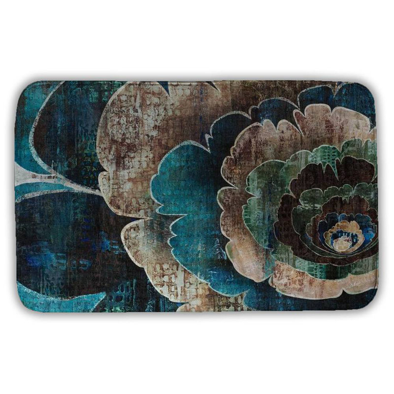 Blue flower montage Bath Mat with Non-Slip Backing - Quick Dry Memory Foam Bathroom Rug - Absorbent - Modern Plush Spa-Style - Machine Washable