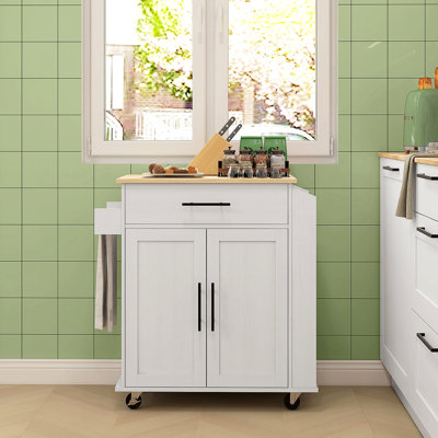 Storage Kitchen Island Cart - White, Ac Outlets And Ports Included, Drawer, Cabinet, Towel Rack, Spice Moveable Freely White Microwave Stand With Electrical Valuable Storage, Rolling Outlets, Ports,