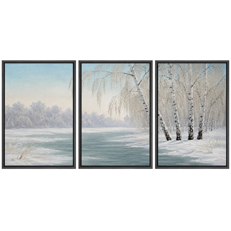 Tableau représentant un paysage hivernal sous un lac gelé, impression giclée sur toile encadrée (3 pièces) - 61 x 91 cm (24 x 36 pouces)