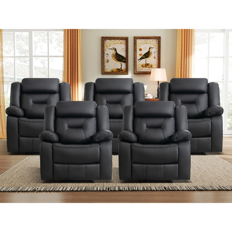 Ethelwyn 36.6'' Wide Modern Breathable Leather Manual Recliner With Overstuffed Arm And Back (Set Of 5)
