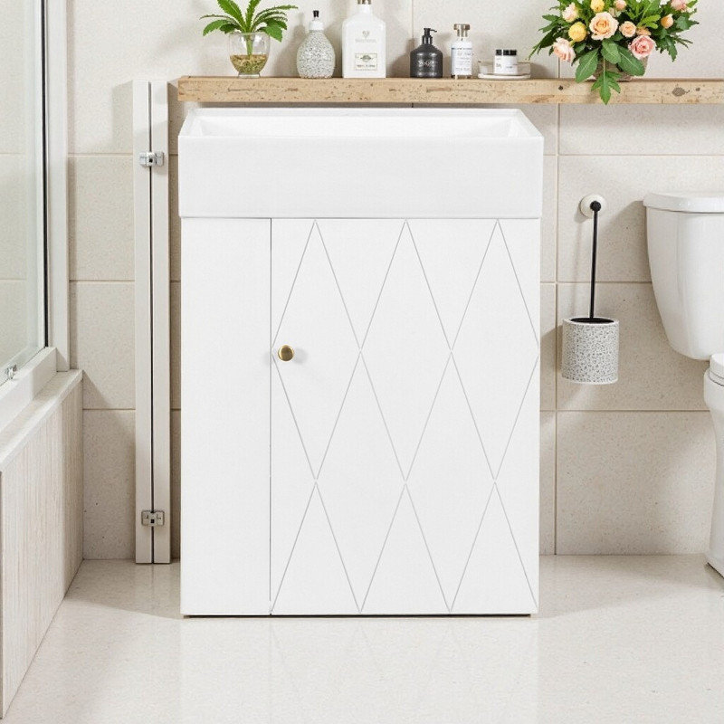 Meuble-lavabo mural simple de 20 po avec lavabo en céramique, Blanc