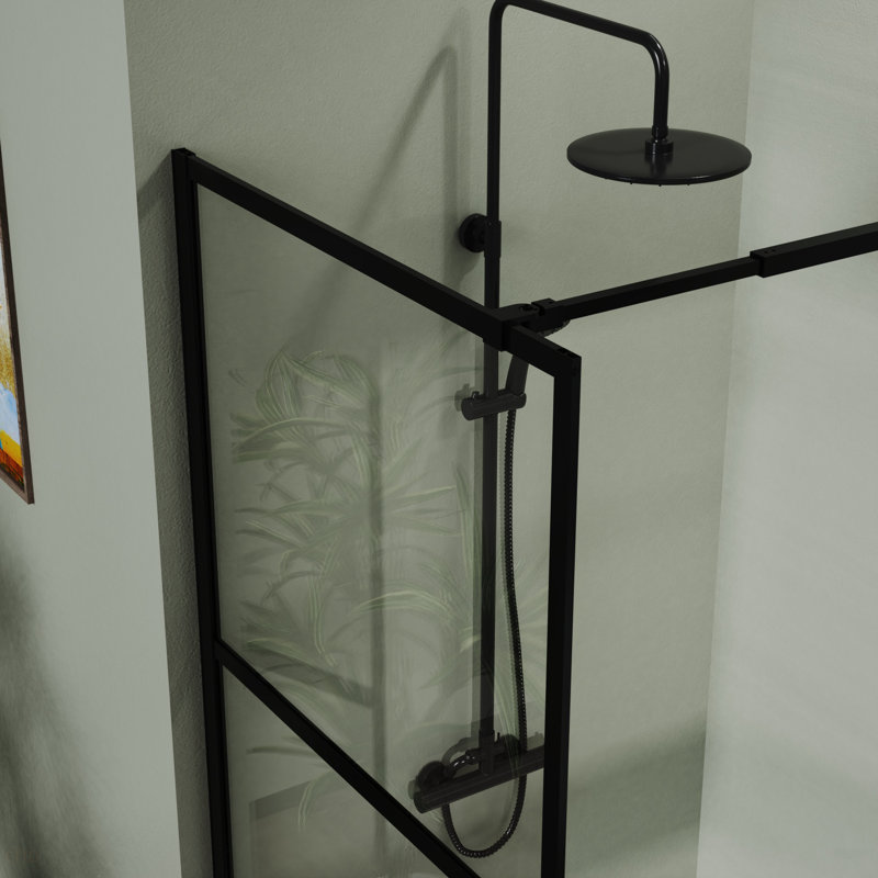 Pièce humide avec porte de douche et moustiquaire 34 po, 3 panneaux, noir