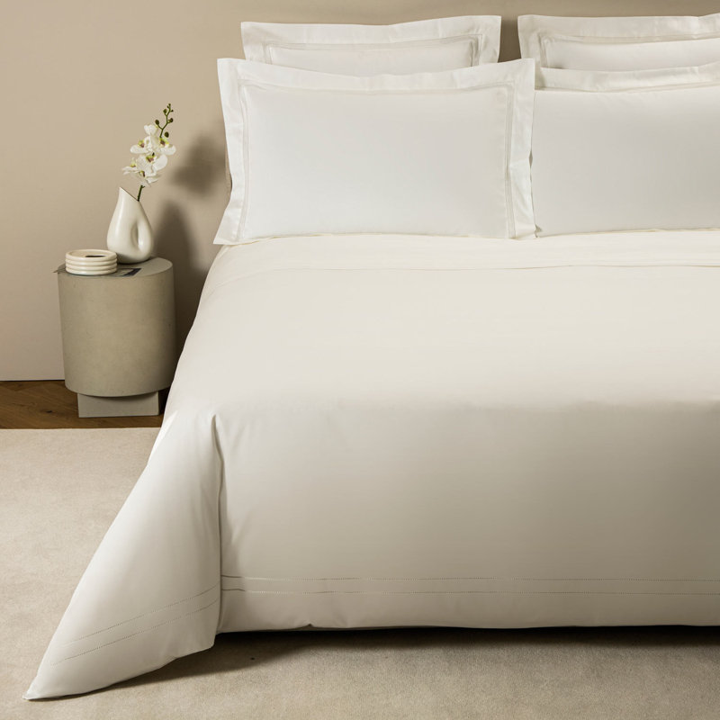 Doppio Ajour Sateen Duvet Cover, Milk, Queen Duvet Cover