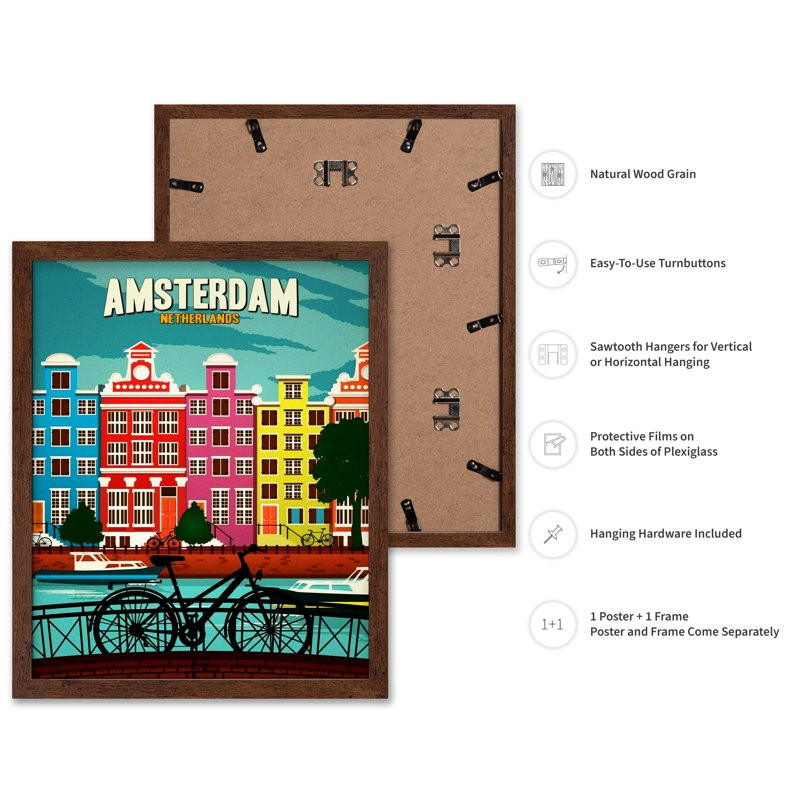 Amsterdam, Pays-Bas, Affiche, H 12 po x l 16 po, Encadrement brun