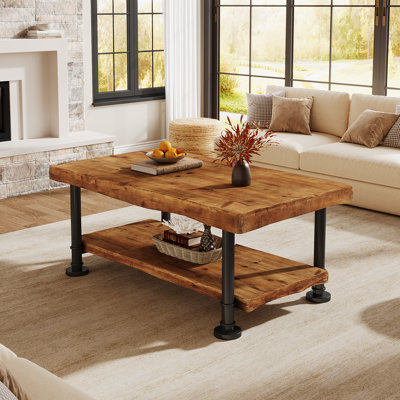 Solid Wood Live Edge Coffee Table, 47" Rectangular Accent Center Table by Latitude Run