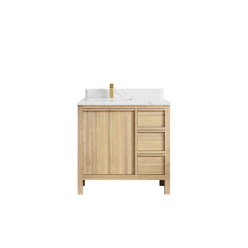 Chêne Elizabeth X P 22 po D Meuble-lavabo de salle de bain décalé gauche avec quartz Cove Edge, Calacatta Laza
