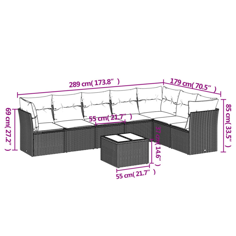 Vidaxl 8 Piece Garden Sofa Set With Cushions Black Poly Rattan