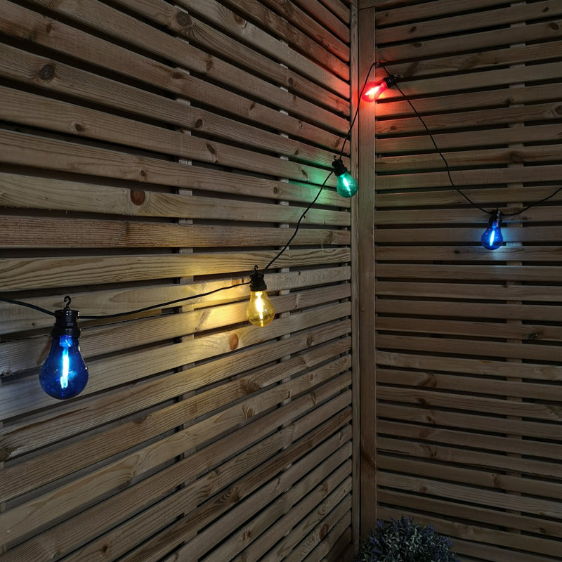 4.5M Set Of 10 Connectable Festoon Bulb Lights In Warm White With Timer Function, Blue/Red/Yellow/Green